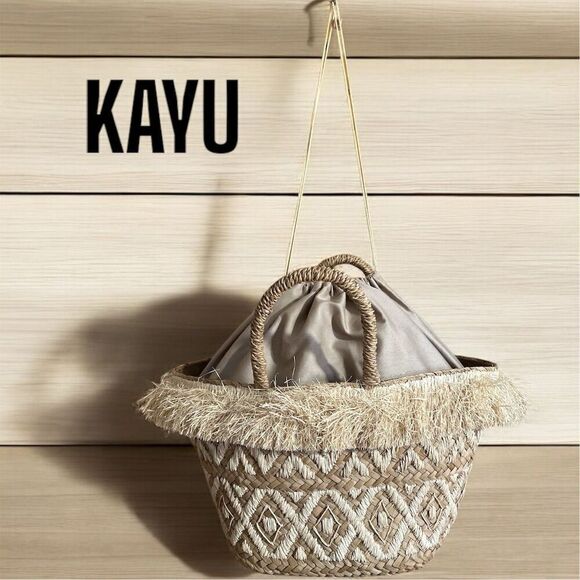 KAYU Women's Handwoven Natural Straw Basket Fully Lined Tote Drawstring Closure - Picture 2 of 12